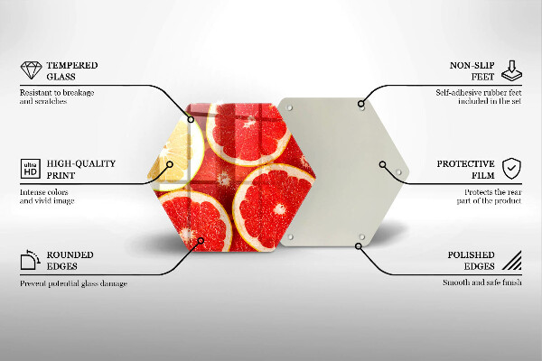 Kuchynská doska veľká zo skla Plátky grapefruitu