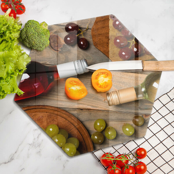 Kuchynská doska veľká zo skla Fľaše na víno a hrozno