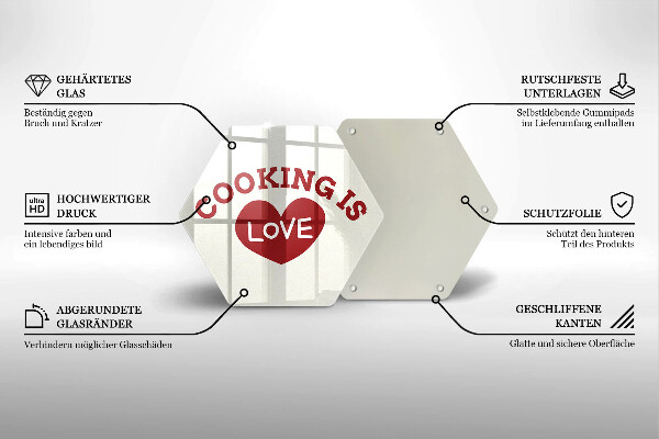 Kuchynská doska veľká zo skla Cooking is love