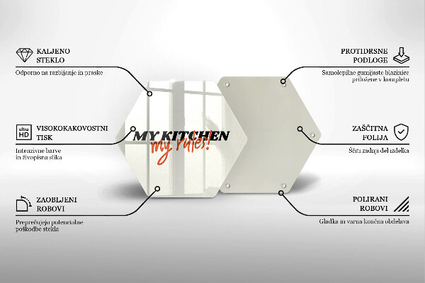 Kuchynská doska veľká zo skla Nápis My kitchen my rules