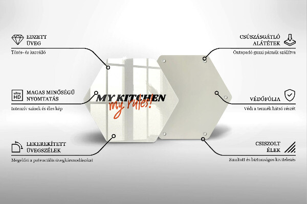 Kuchynská doska veľká zo skla Nápis My kitchen my rules