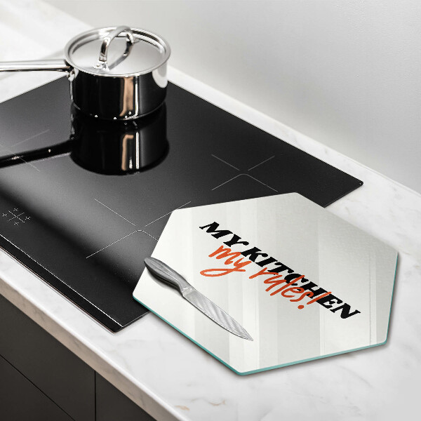 Kuchynská doska veľká zo skla Nápis My kitchen my rules