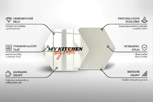 Kuchynská doska veľká zo skla Nápis My kitchen my rules