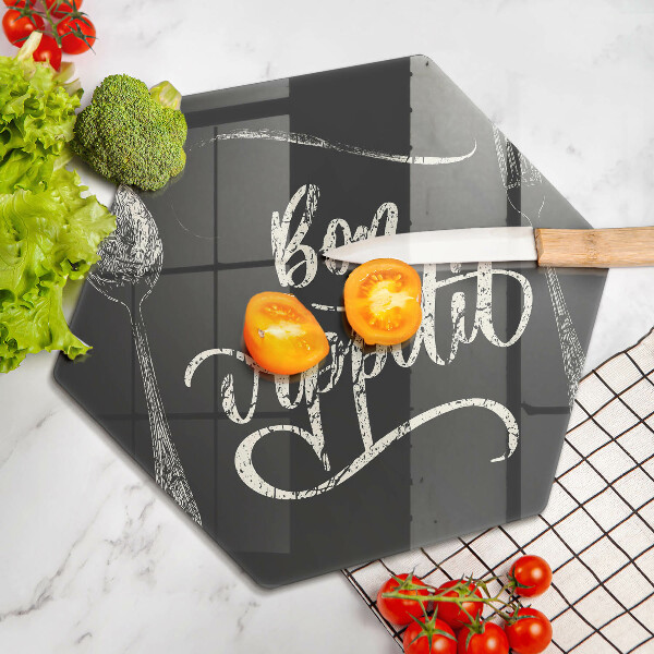 Kuchynská doska veľká zo skla Nápis Bon Appetit