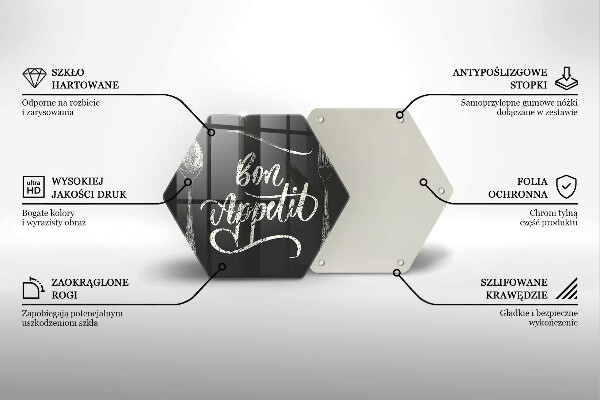 Kuchynská doska veľká zo skla Nápis Bon Appetit