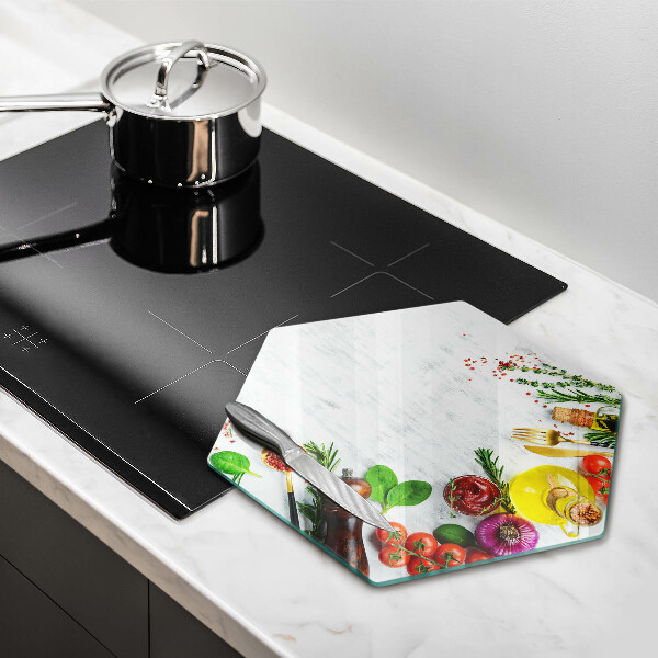 Kuchynská doska veľká zo skla Zelenina a korenie