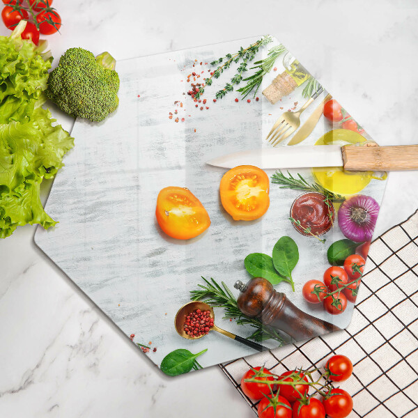 Kuchynská doska veľká zo skla Zelenina a korenie