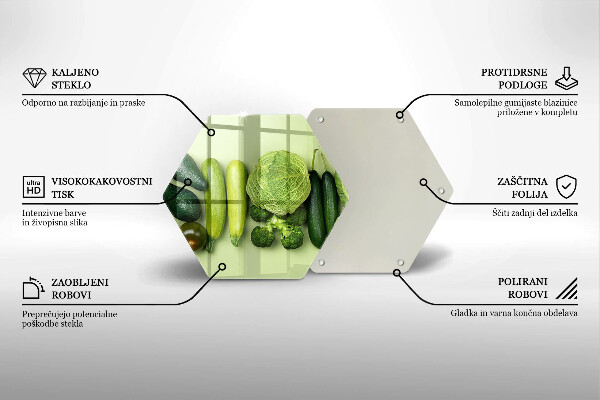 Kuchynská doska veľká zo skla Zelené ovocie a zelenina