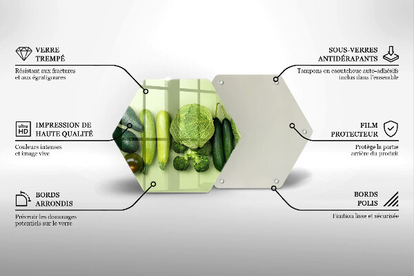 Kuchynská doska veľká zo skla Zelené ovocie a zelenina