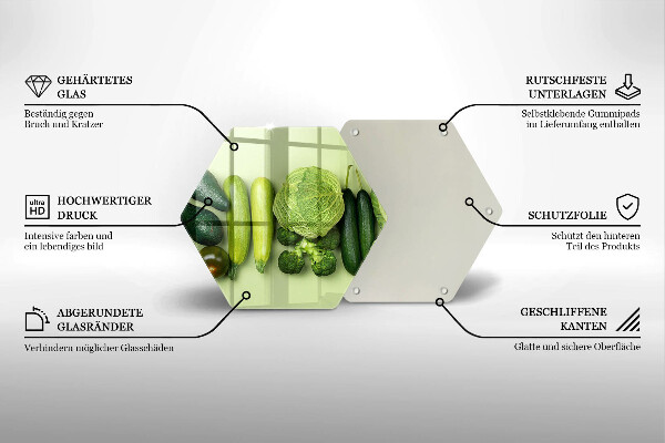 Kuchynská doska veľká zo skla Zelené ovocie a zelenina
