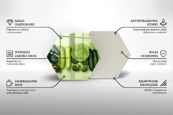 Kuchynská doska veľká zo skla Zelené ovocie a zelenina