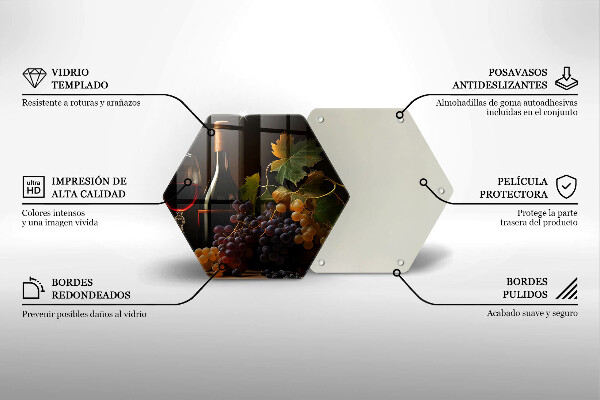 Kuchynská doska veľká zo skla Pohár vína a hrozna