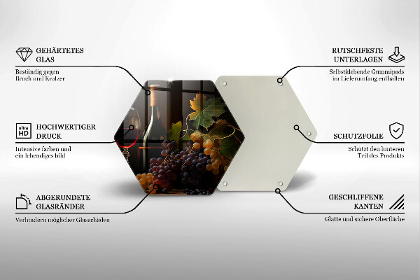 Kuchynská doska veľká zo skla Pohár vína a hrozna