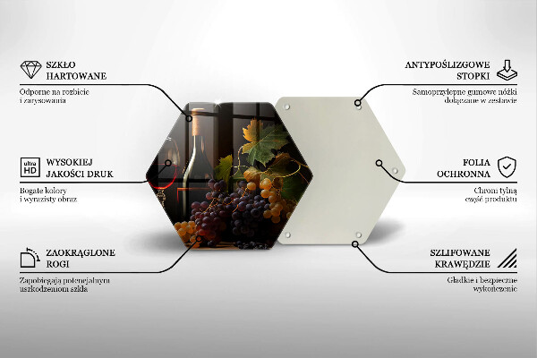 Kuchynská doska veľká zo skla Pohár vína a hrozna