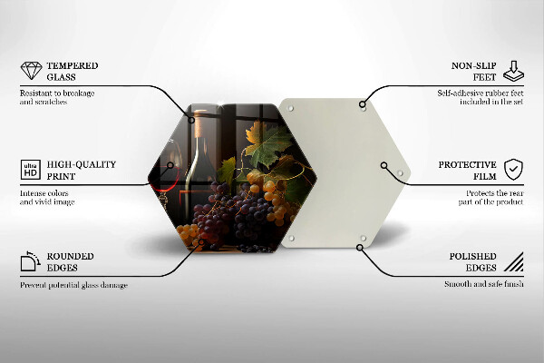 Kuchynská doska veľká zo skla Pohár vína a hrozna