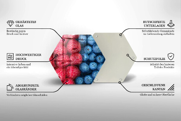 Kuchynská doska veľká zo skla Plody maliny a čučoriedky