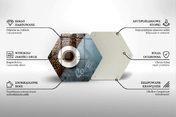 Kuchynská doska veľká zo skla Kávové zrná a šálka