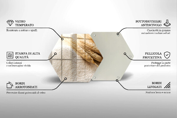 Kuchynská doska veľká zo skla Múka a obilné klasy