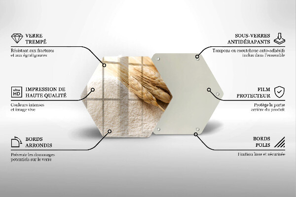 Kuchynská doska veľká zo skla Múka a obilné klasy