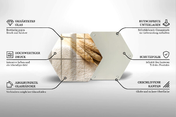 Kuchynská doska veľká zo skla Múka a obilné klasy