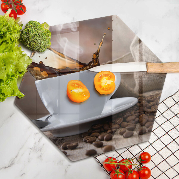 Kuchynská doska veľká zo skla Šálka a kávové zrná