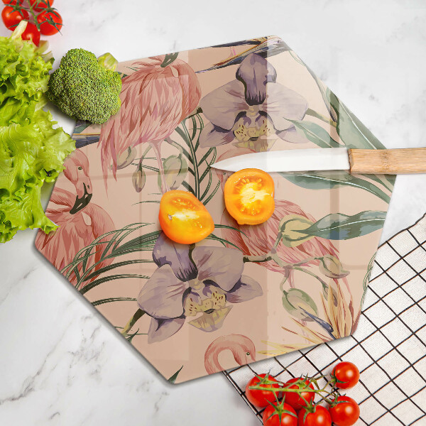 Kuchynská doska veľká zo skla Ilustrácie plameniakov