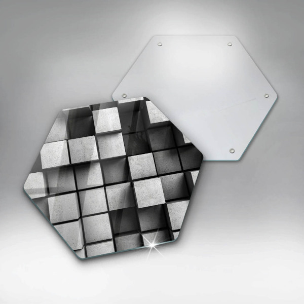 Kuchynská doska veľká zo skla Abstraktné 3D štvorce