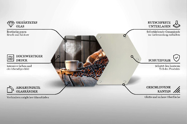 Kuchynská doska veľká zo skla Šálka kávy a srdce