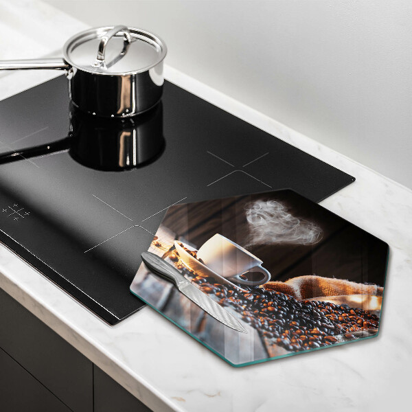 Kuchynská doska veľká zo skla Šálka kávy a srdce