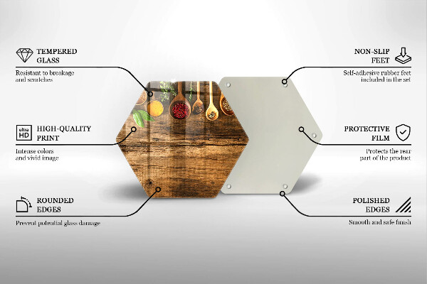 Kuchynská doska veľká zo skla Drevené lyžice korenia