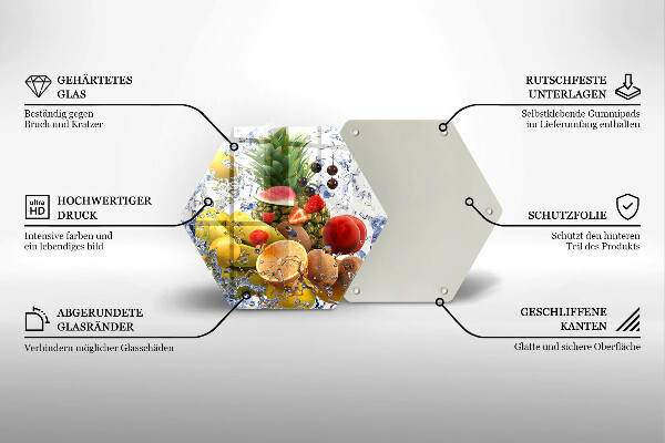 Kuchynská doska veľká zo skla Šťavnaté ovocie a voda