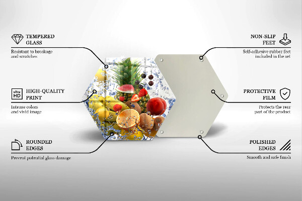 Kuchynská doska veľká zo skla Šťavnaté ovocie a voda