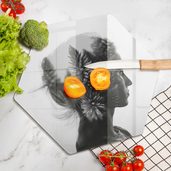 Kuchynská doska veľká zo skla Žena a les