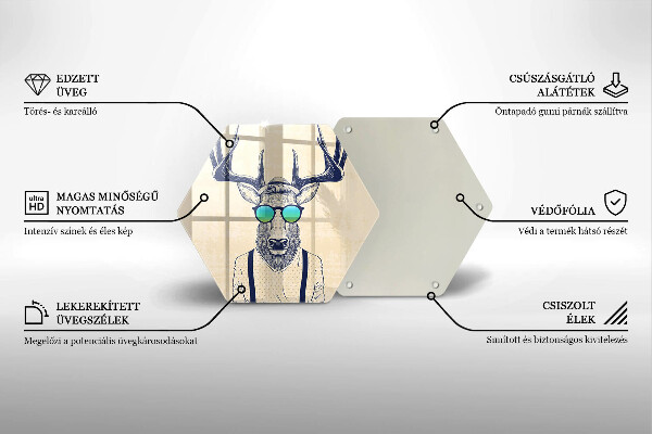 Kuchynská doska veľká zo skla Jeleň muž ilustrácie