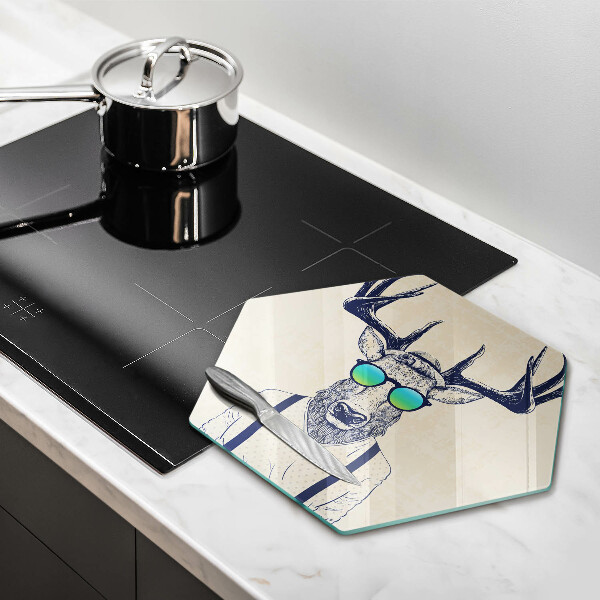 Kuchynská doska veľká zo skla Jeleň muž ilustrácie