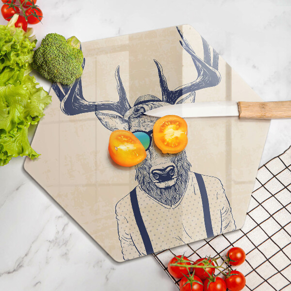 Kuchynská doska veľká zo skla Jeleň muž ilustrácie