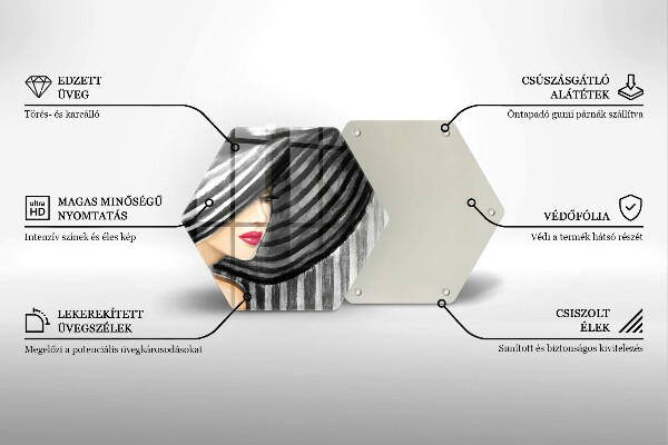 Kuchynská doska zo skla Žena v klobúku