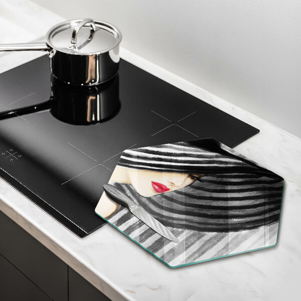 Kuchynská doska zo skla Žena v klobúku