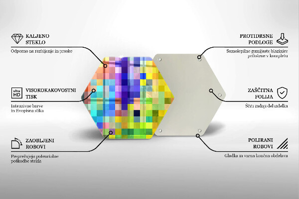 Kuchynská doska veľká zo skla Farebné pixelové štvorce