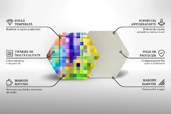 Kuchynská doska veľká zo skla Farebné pixelové štvorce