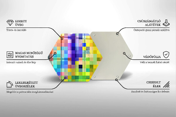 Kuchynská doska veľká zo skla Farebné pixelové štvorce