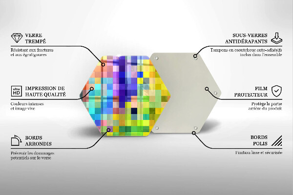 Kuchynská doska veľká zo skla Farebné pixelové štvorce