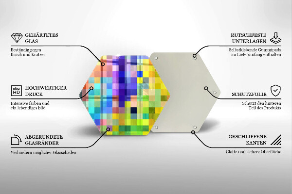 Kuchynská doska veľká zo skla Farebné pixelové štvorce