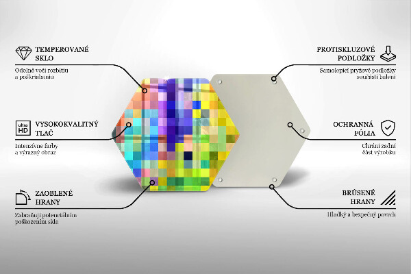 Kuchynská doska veľká zo skla Farebné pixelové štvorce