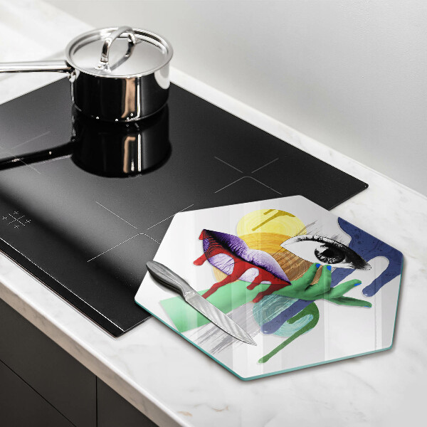 Kuchynská doska veľká zo skla Umelecká abstraktná koláž