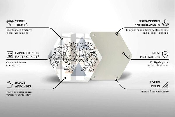 Kuchynská doska veľká zo skla Line art nosorožca