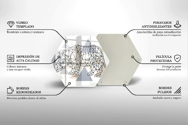 Kuchynská doska veľká zo skla Line art nosorožca