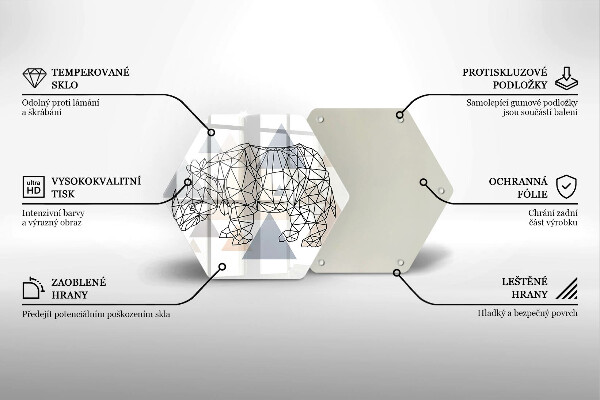 Kuchynská doska veľká zo skla Line art nosorožca