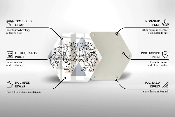 Kuchynská doska veľká zo skla Line art nosorožca