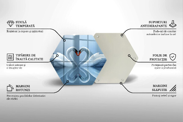Kuchynská doska veľká zo skla Dve labutie srdcia